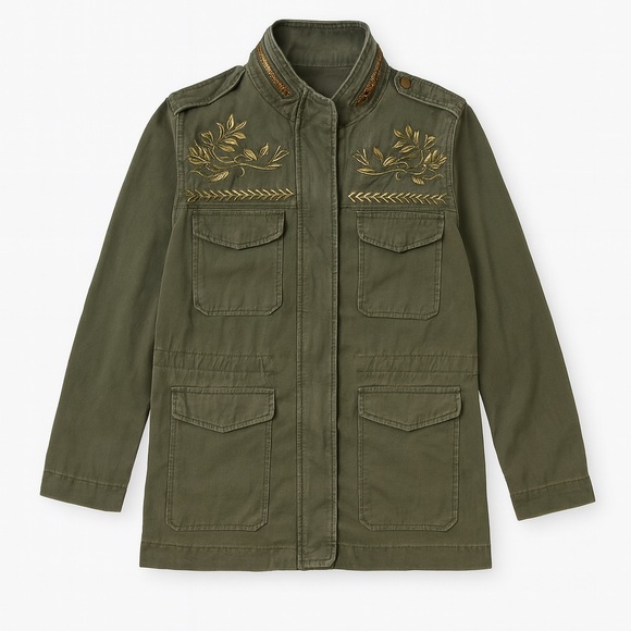 Forever 21 Full Zip Up Embroidered Military Jacket - Picture 1 of 5